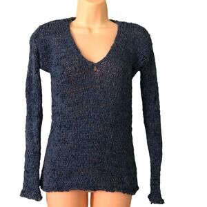 Sonoma Blue V-neck open weave sweater Woman Size Small Long Sleeve